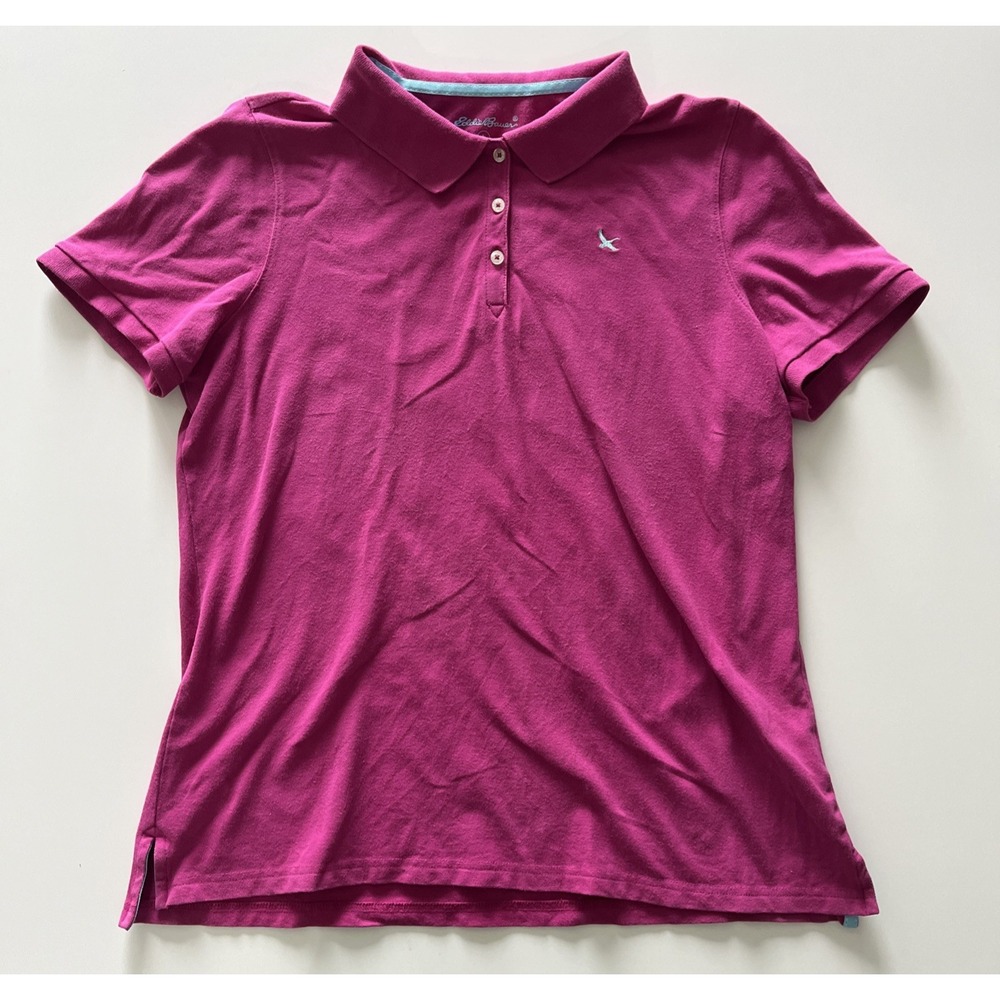 Eddie‎ Bauer Women's Size L Polo Pink Casual Short Sleeve Shirt Cotton Blend